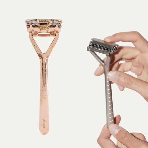 The Leaf razor, two views, one with the head bending